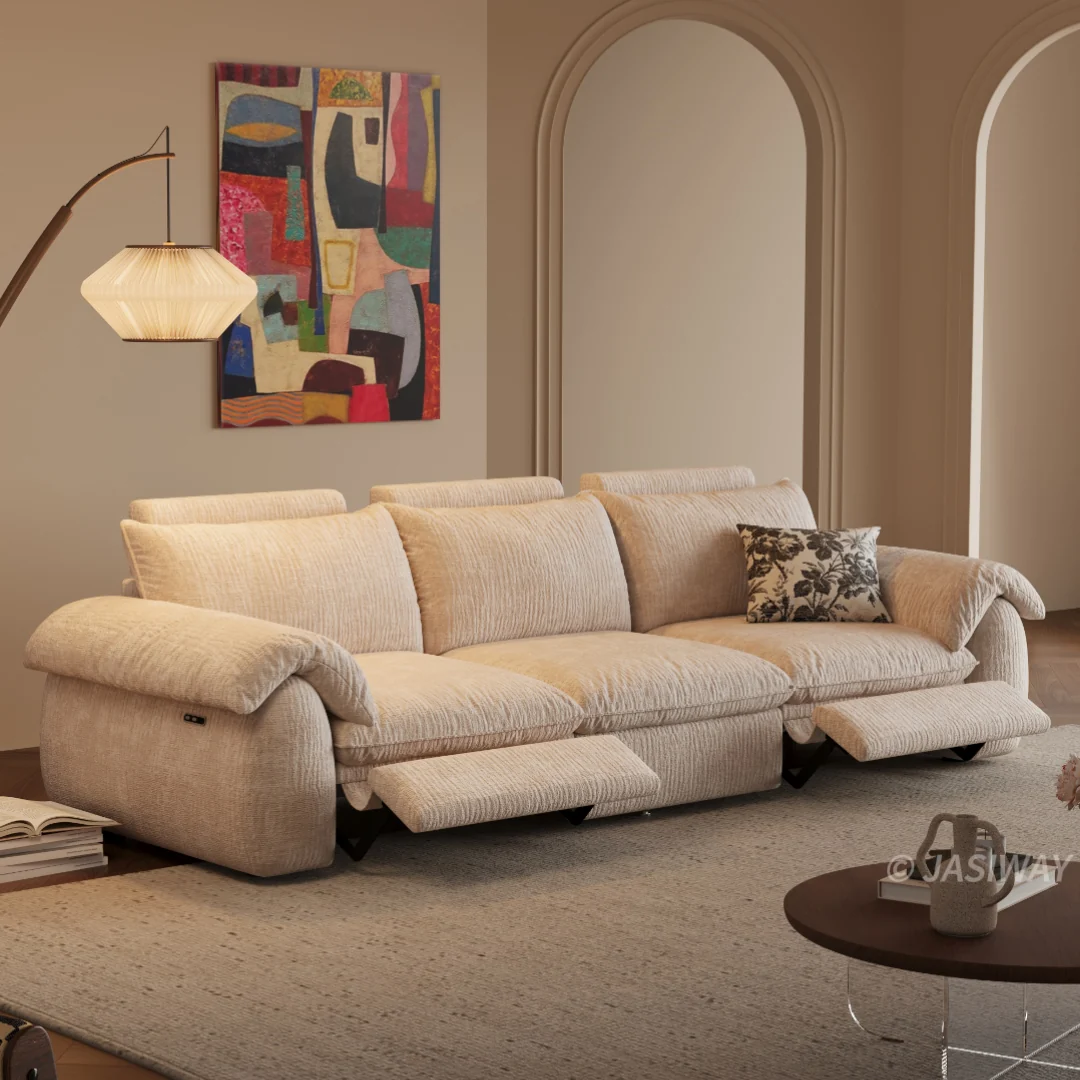 JASIWAY eléctrico Reclinable sofá con Ajustable reposapiés & acolchado Chenilla tela| 3-asiento eléctrico reclinable sofá para Sala confort