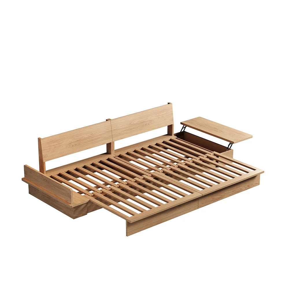 NÓVORA CASA piso plataforma madera estructura Sofá cama– de doble cara reposabrazos, pana o lino mezcla tapizado