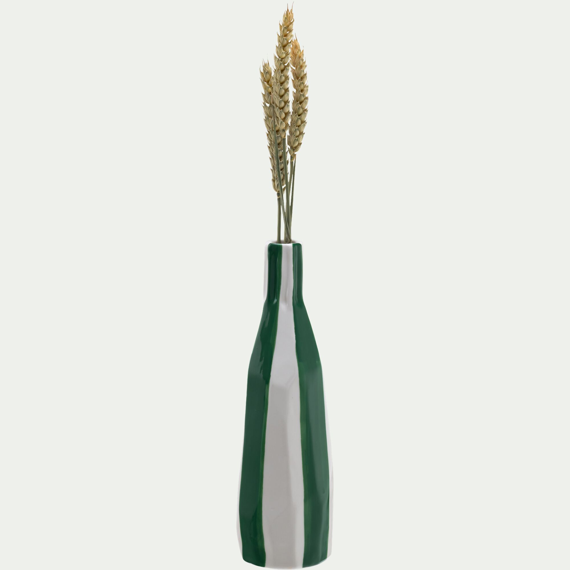 CAMPECHE - Vase bouteille en grès H20,2cm - vert et blanc