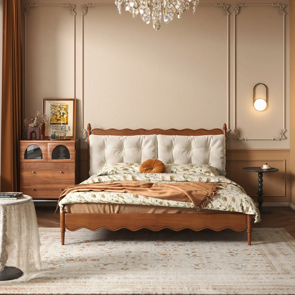 NÓVORA CASA Vintage Madera maciza principal cama con Tapizado cabecera