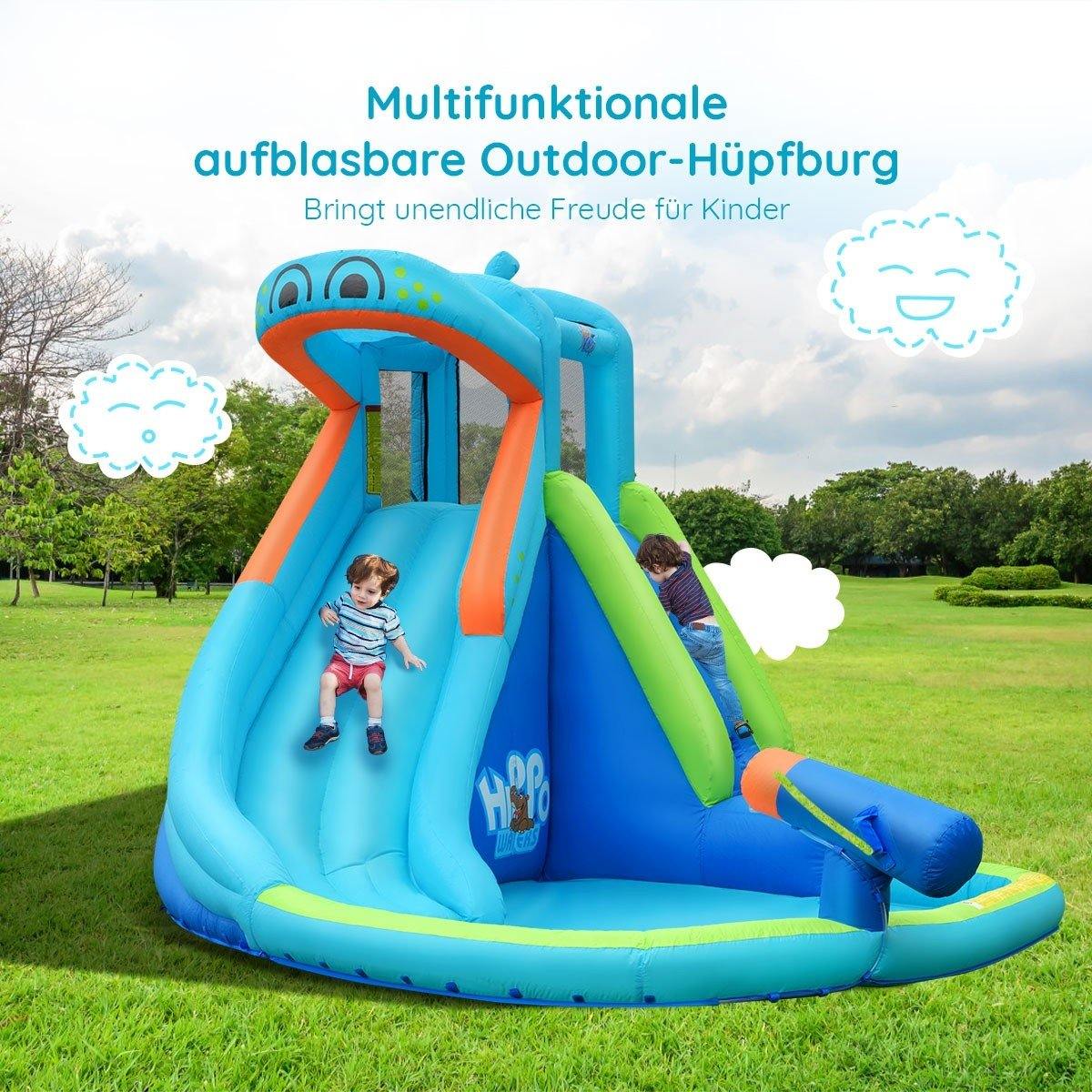 BOUNTECH Inflatable Water Slide, Hippo Themed Kids Waterslide Park for Outdoor w/Long Slide & Splash Pool