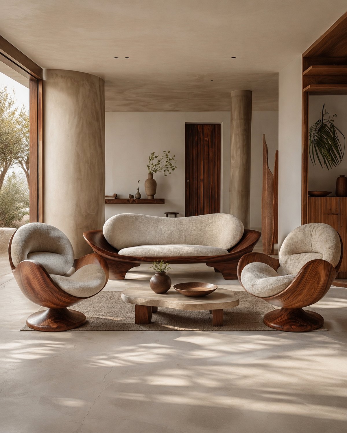 NogalAura™ | Sillón giratorio y sofá doble de nogal
