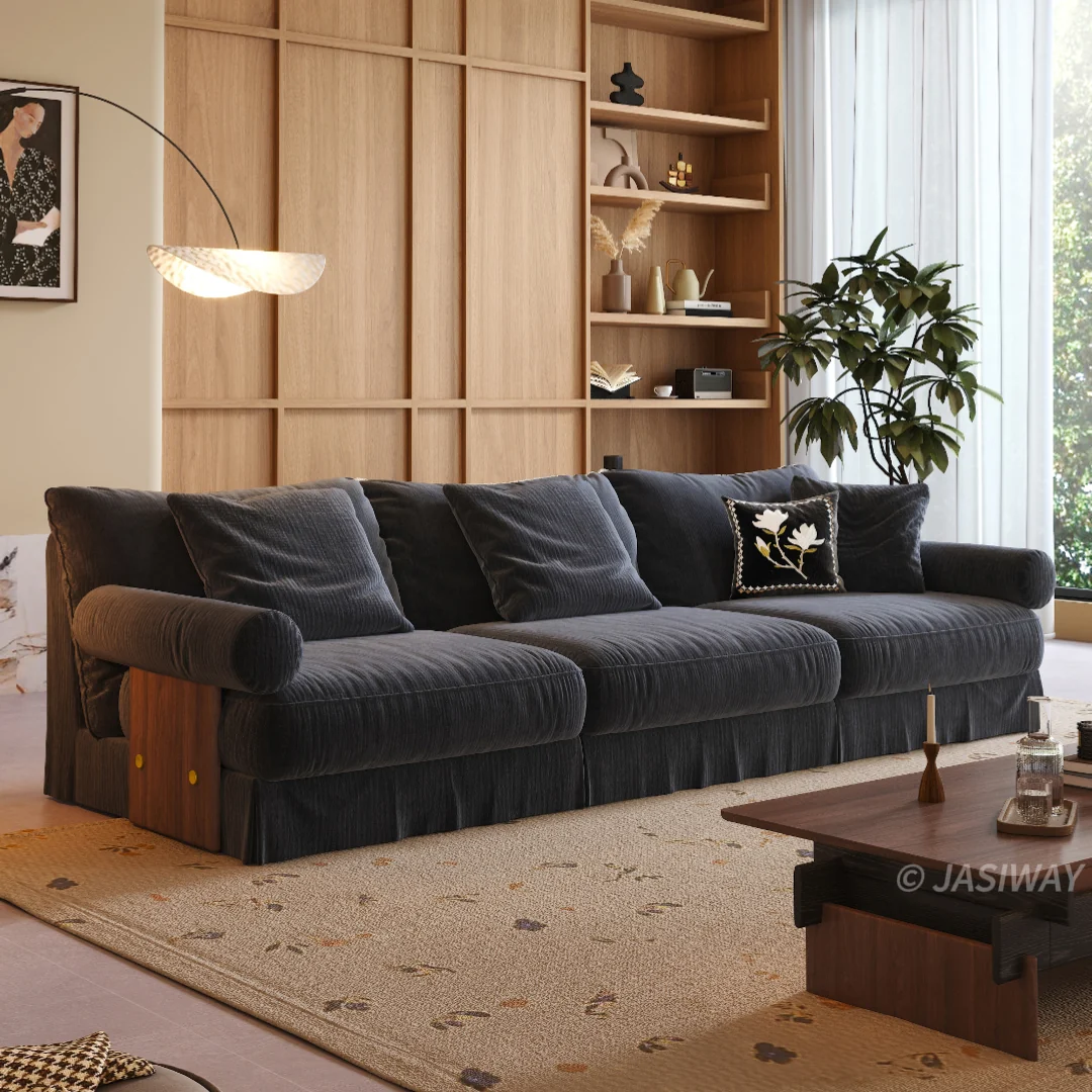 JASIWAY texturizado lino mezcla sofá– Minimalista Crema Blanco Tapizado sofá con Madera maciza detalle| cómodo Sala asiento