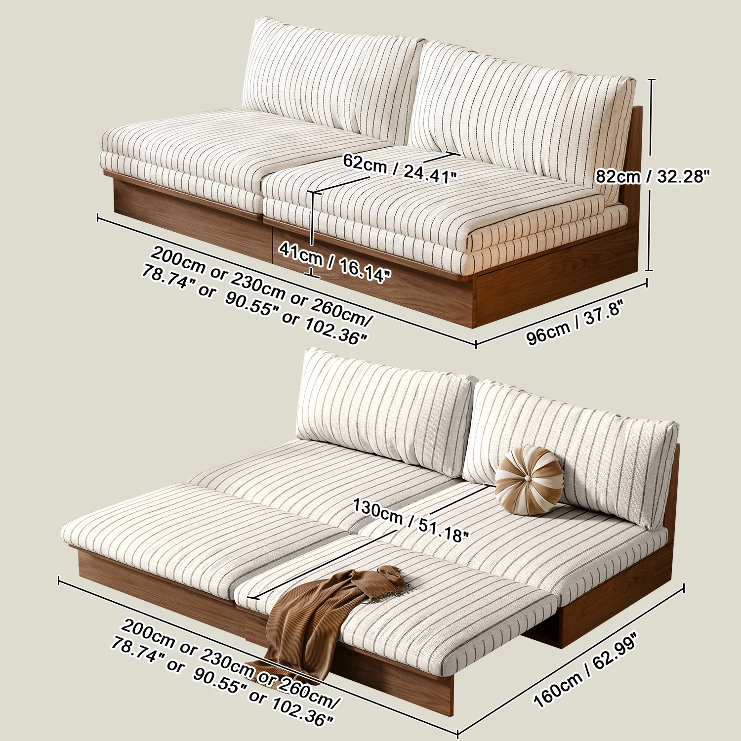 NÓVORA CASA 100% Madera maciza estructura modulable Sofá cama– flexible tamaño & DIY configuraciones