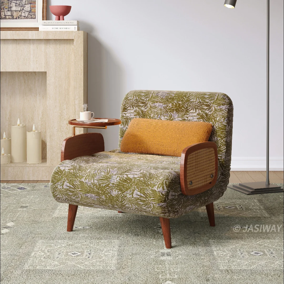 NÓVORA CASA mediados siglo Moderno transformable sillón cama sofá| botánico jacquard Tapizado cama sofá de dos plazas para pequeño espacios & departamentos