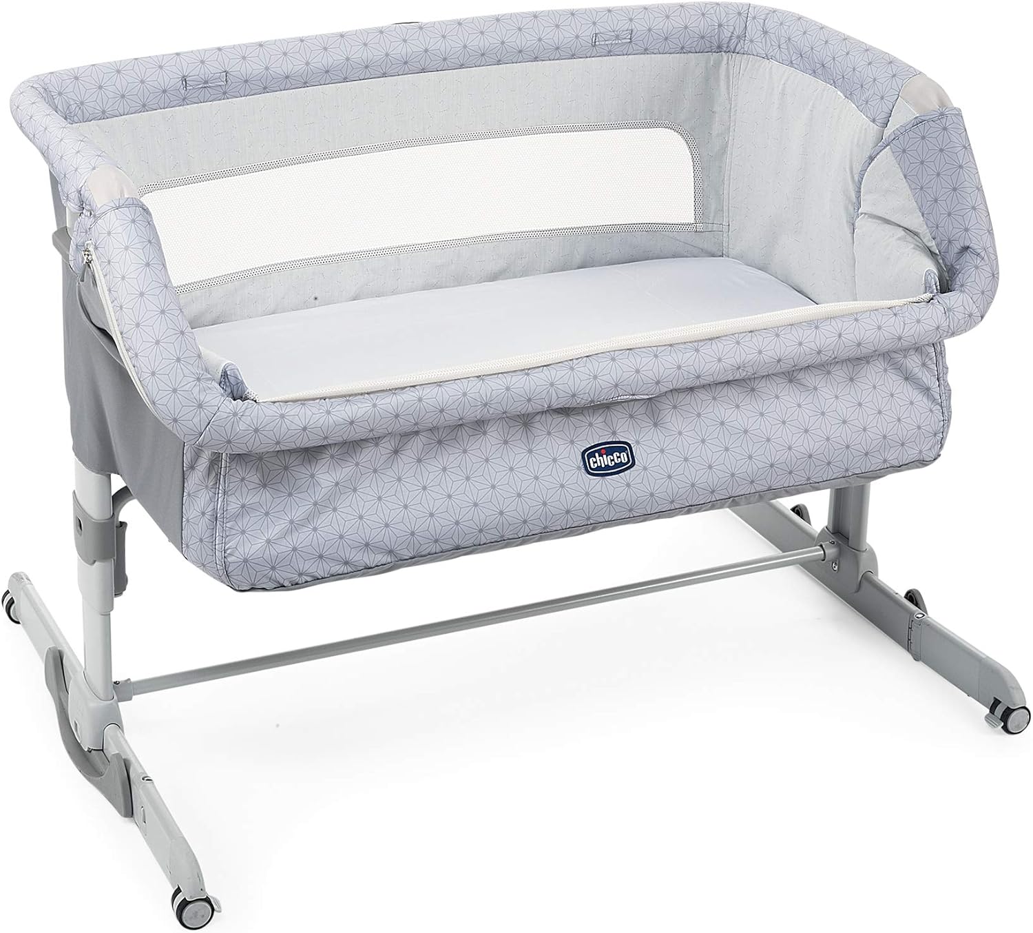 Chicco Next2Me Dream Łóżeczko Dostawka - Do Wspólnego Spania z Dzieckiem, Materac, Funkcja Bujania, Otwierany Bok, Regulacja Wysokości, Okienka z Siateczki, Kółka i Torba Podróżna, 0-6 miesięcy, 9 kg