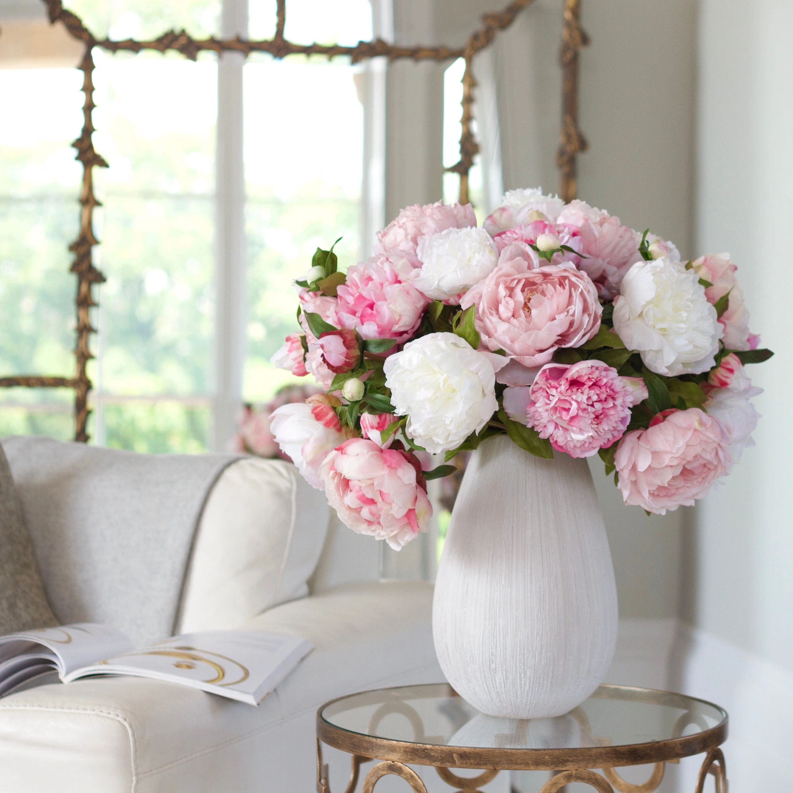 Artificial Pink & White Peony Bouquet