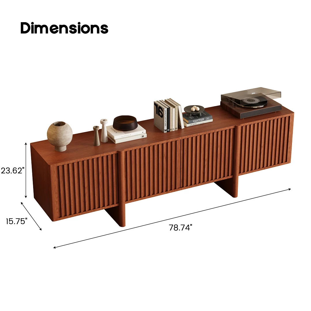 NÓVORA CASA mediados siglo Moderno acanalado Mueble para TV con madera de listones puertas| 79 pulgadas multimedia consola gabinete para TVs superior a 85 pulgadas