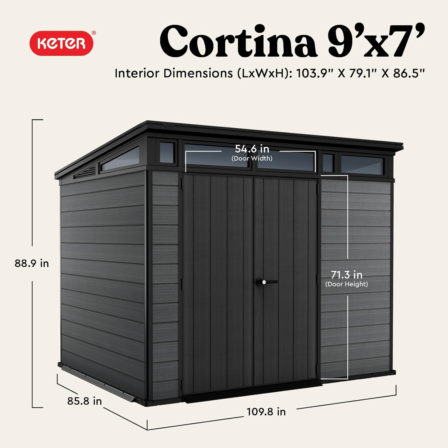 Keter Cortina 9' x 7' Premium Modern Outdoor Storage Shed