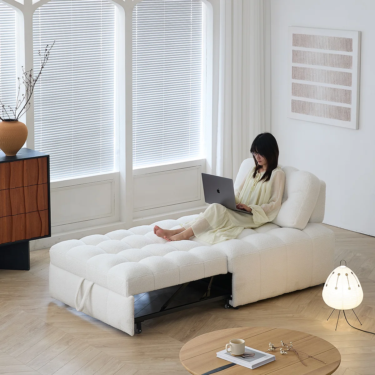NÓVORA CASA peluche borrega descanso Sofá cama– Crema Blanco extraíble extraíble cama para pequeño espacios