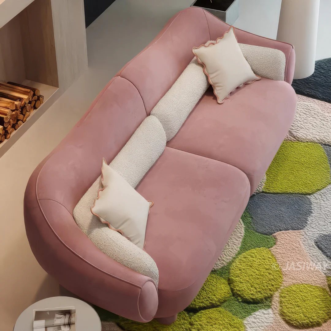 RINGCHEN rosa pálido Rosa Curvo nube sofá con escultórico Shell inspirado silueta| Moderno De lujo profundo asiento Tapizado sofá para de diseñador Sala