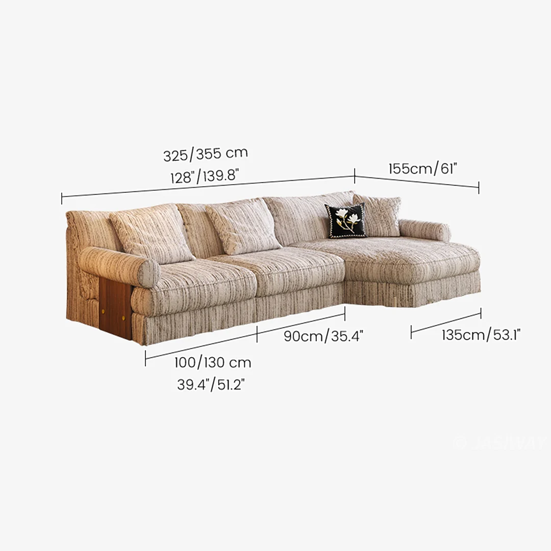 JASIWAY texturizado lino mezcla sofá– Minimalista Crema Blanco Tapizado sofá con Madera maciza detalle| cómodo Sala asiento