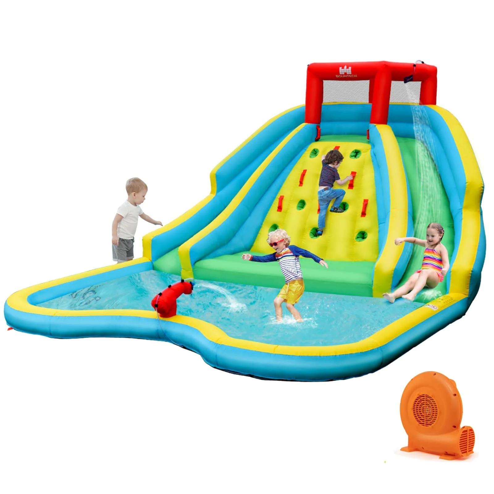 BOUNTECH Inflatable Water Slide, 15x12FT Mega Waterslide Park for Backyard Outdoor with Dual Long Slides