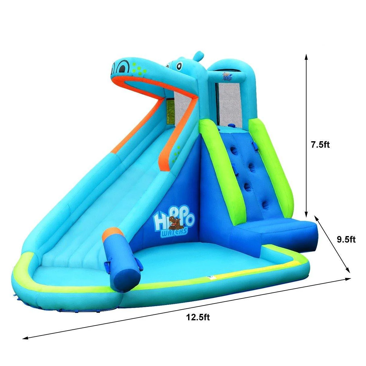 BOUNTECH Inflatable Water Slide, Hippo Themed Kids Waterslide Park for Outdoor w/Long Slide