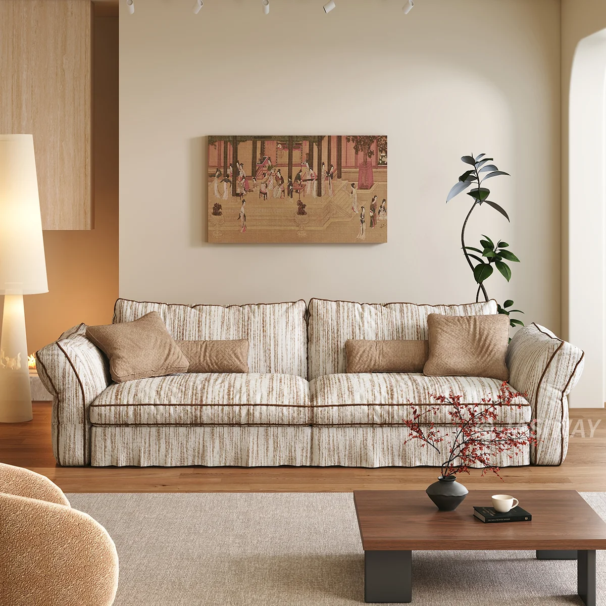 NÓVORA CASA Japandi Crema tela sofá con completamente Desmontable & lavable fundas