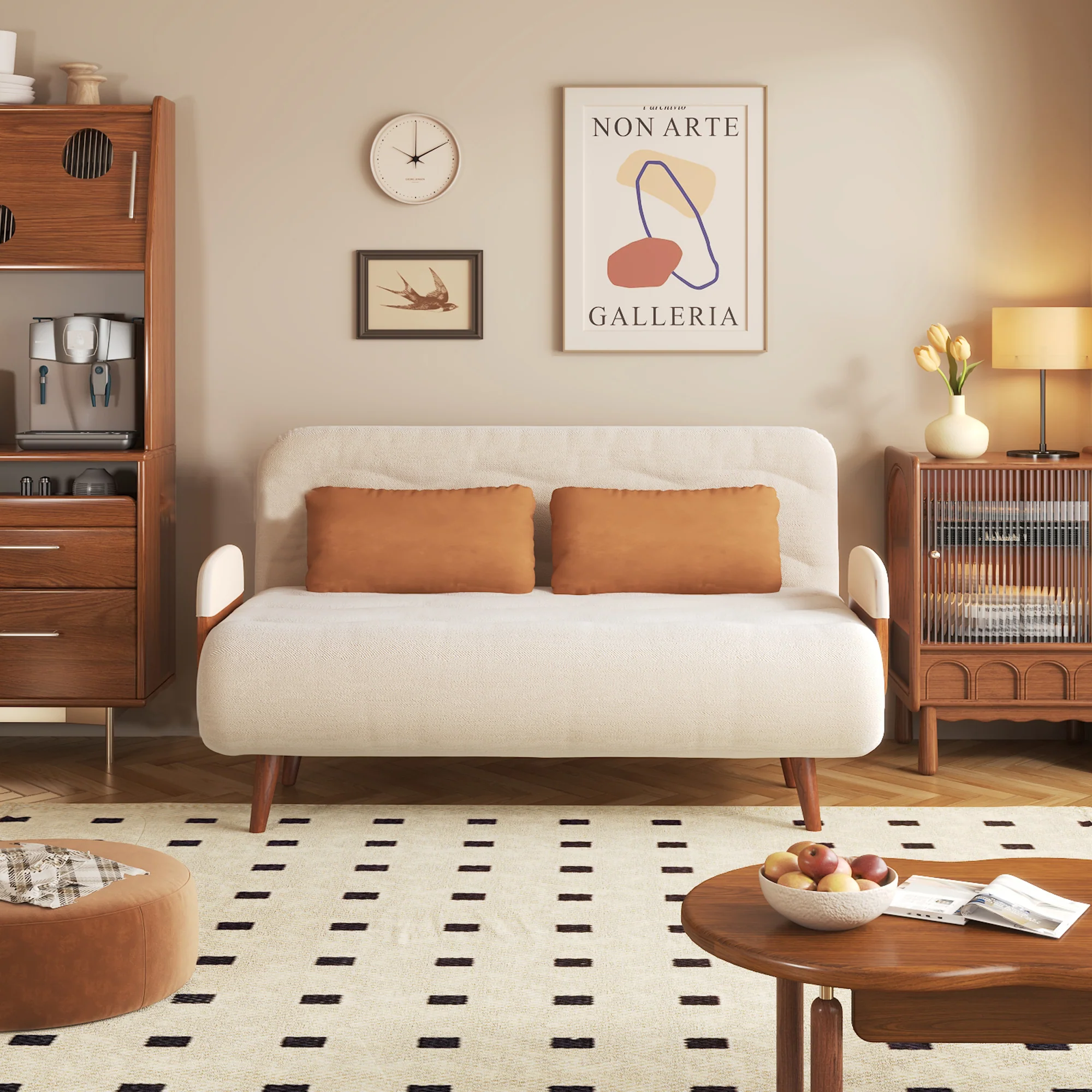 NÓVORA CASA 3-en-1 Beige plegable Sofá cama algodón & lino transformable sofá