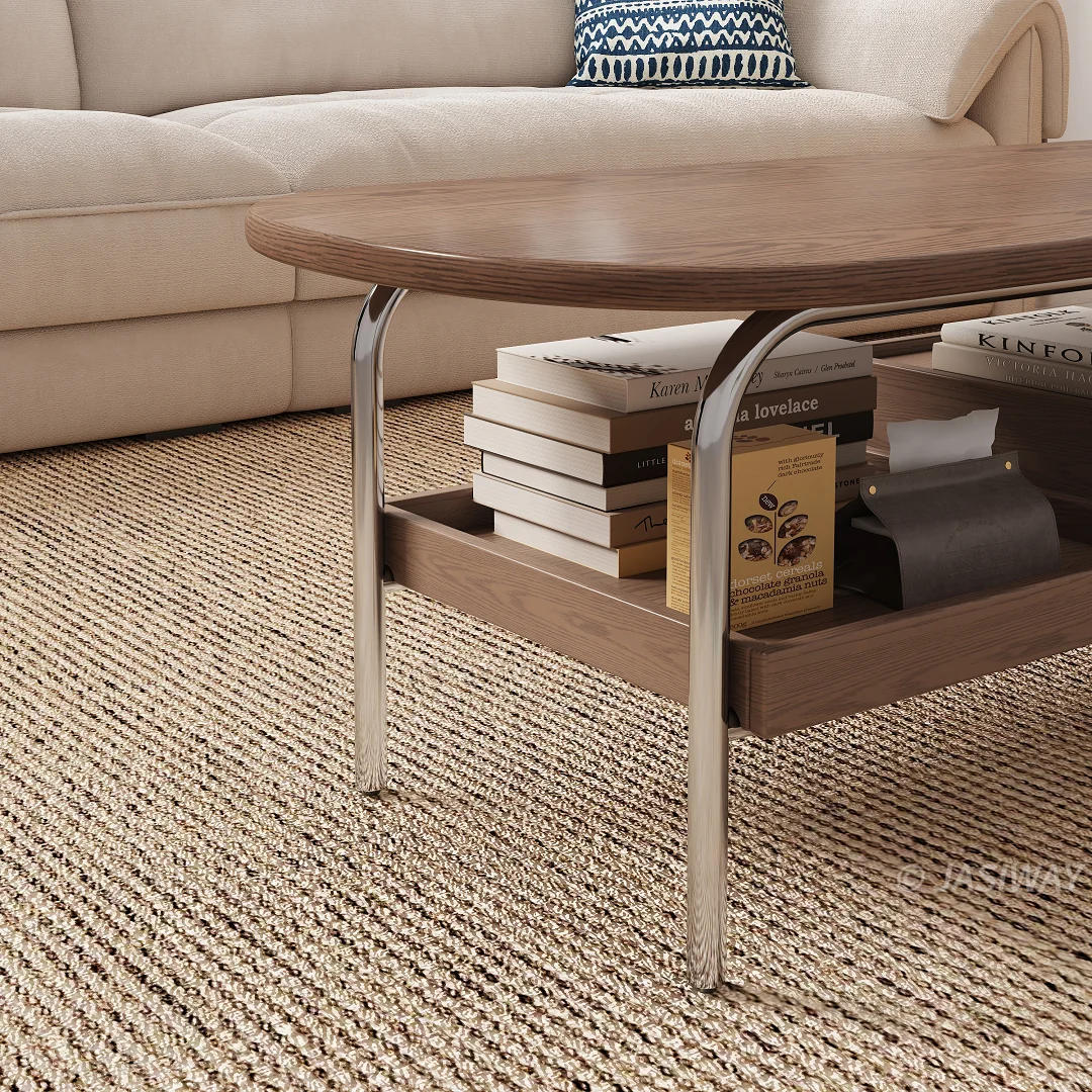 NÓVORA CASA Ovalado Mesa de centro con Almacenamiento, cajón & repisa| Minimalista madera diseño para pequeño sala habitaciones