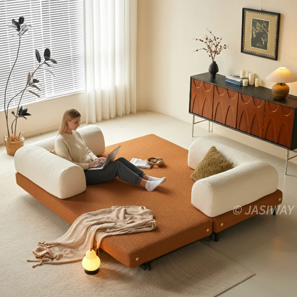 NÓVORA CASA modulable Sofá cama & Sofá cama| transformable diseño en Bouclé, Chenilla o pana tapizado