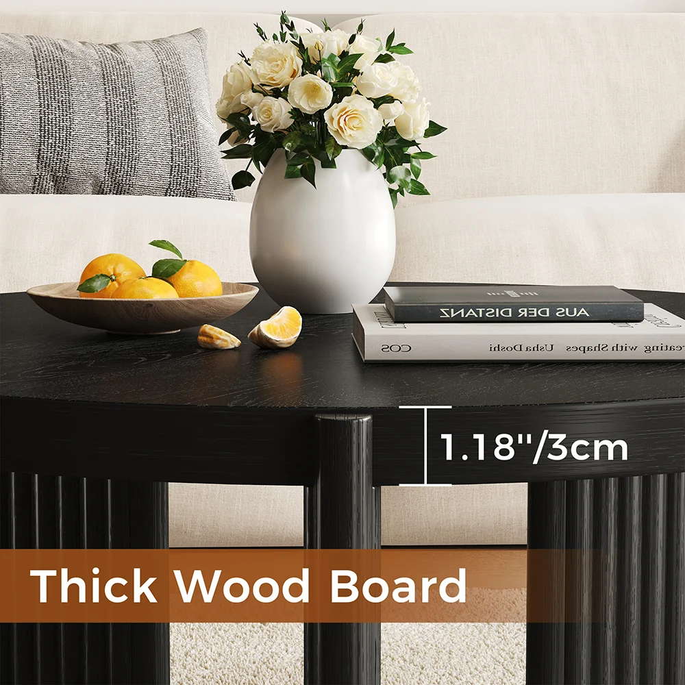 NÓVORA CASA Negro Redondo acanalado Mesa de centro| Moderno MDF decorativo mesa