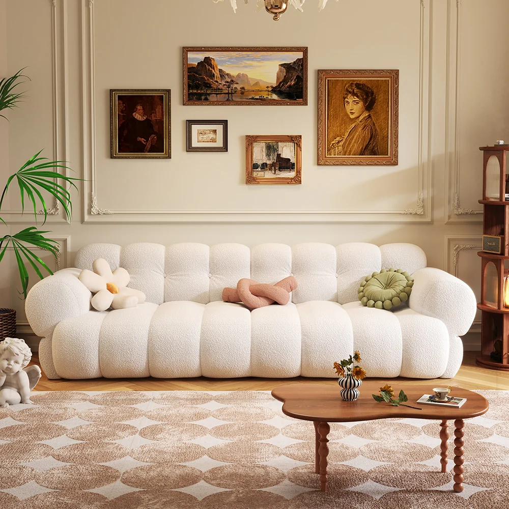 NÓVORA CASA modulable burbuja sofá en Chenilla & terciopelo| mediados siglo Moderno nube sofá- retro malvavisco sofá en musgo Verde, bosque, ámbar & almendra Crema