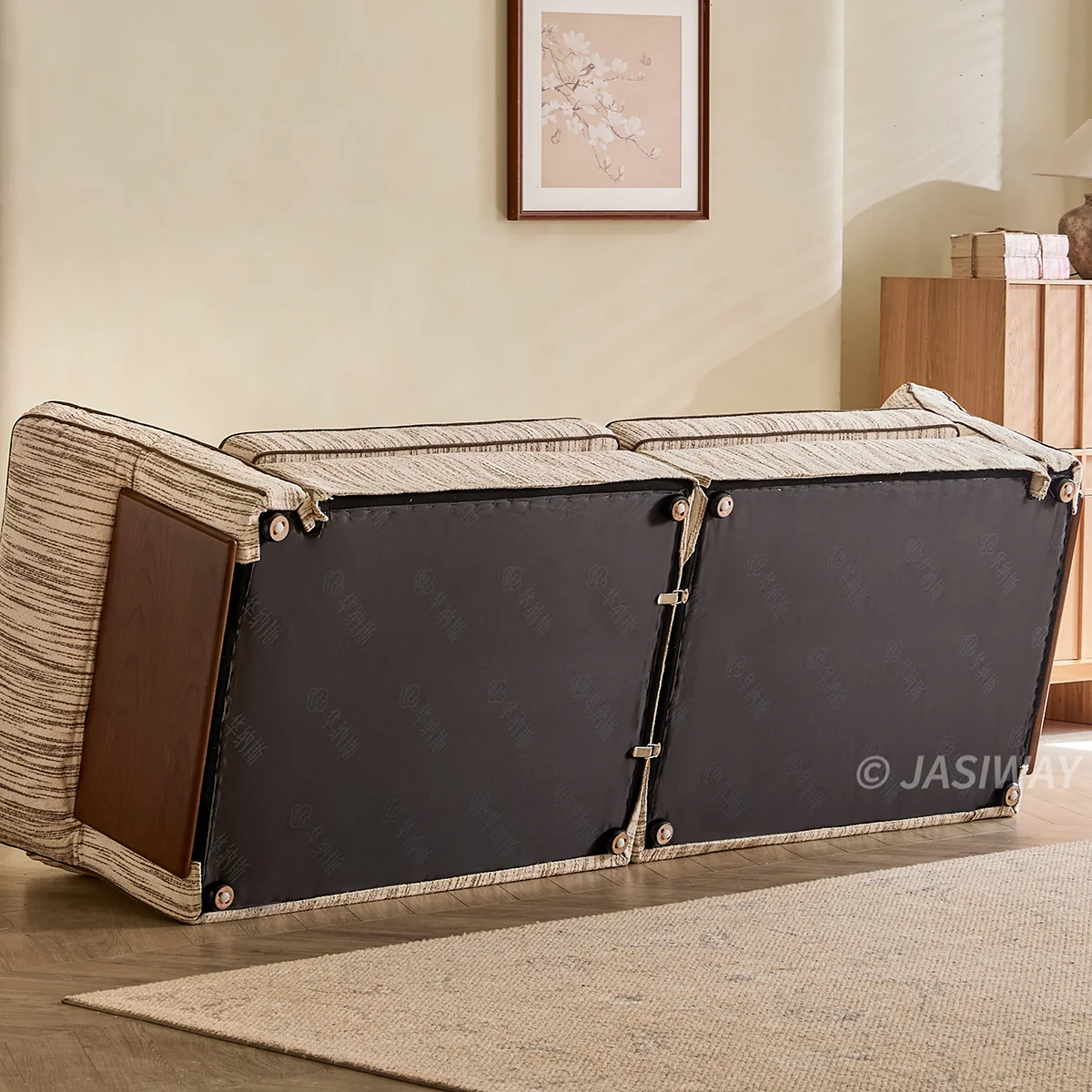 NÓVORA CASA Japandi Crema tela sofá con completamente Desmontable & lavable fundas