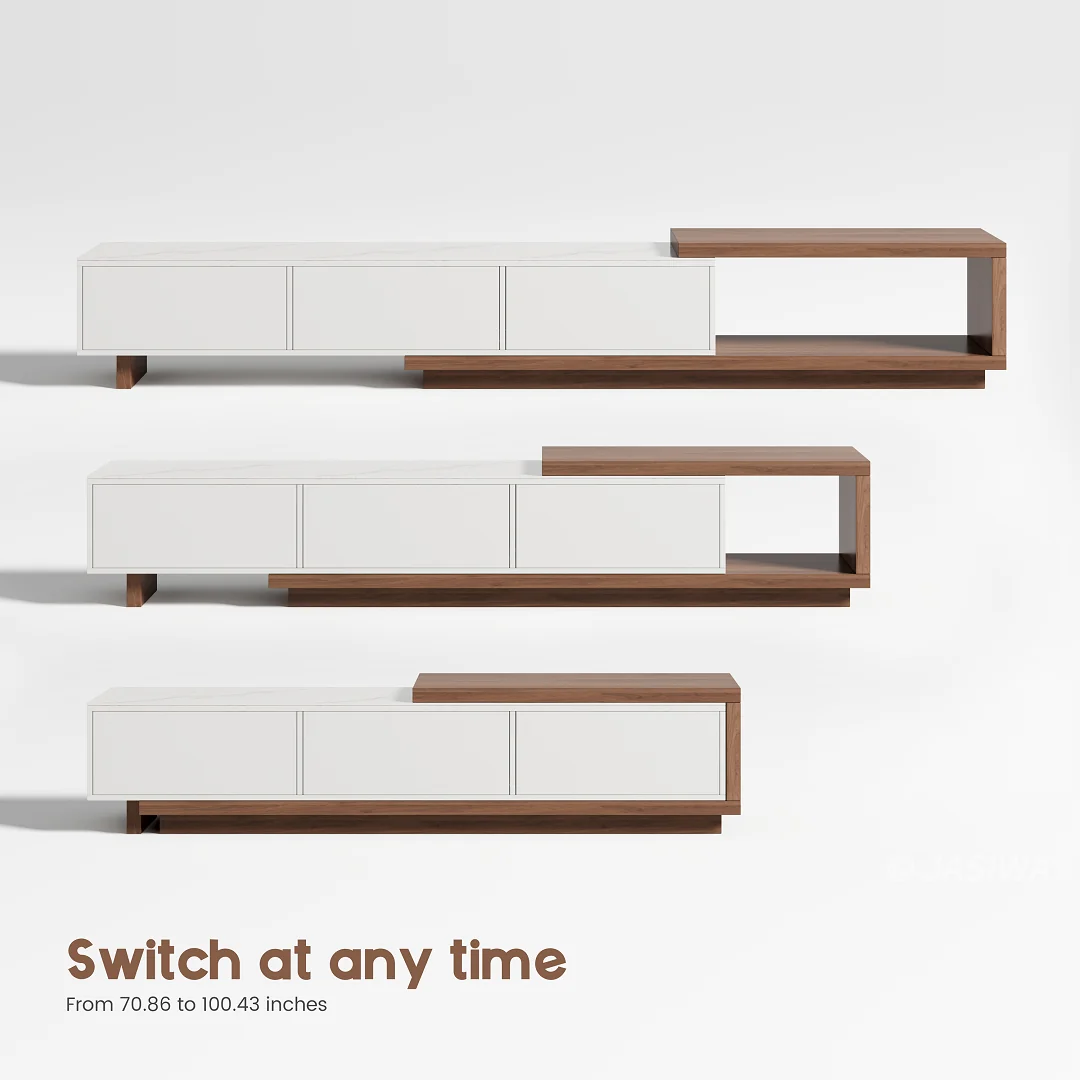NÓVORA CASA Extensible Mueble para TV con Almacenamiento cajones| Ajustable multimedia consola con Mármol sintético superior para Sala