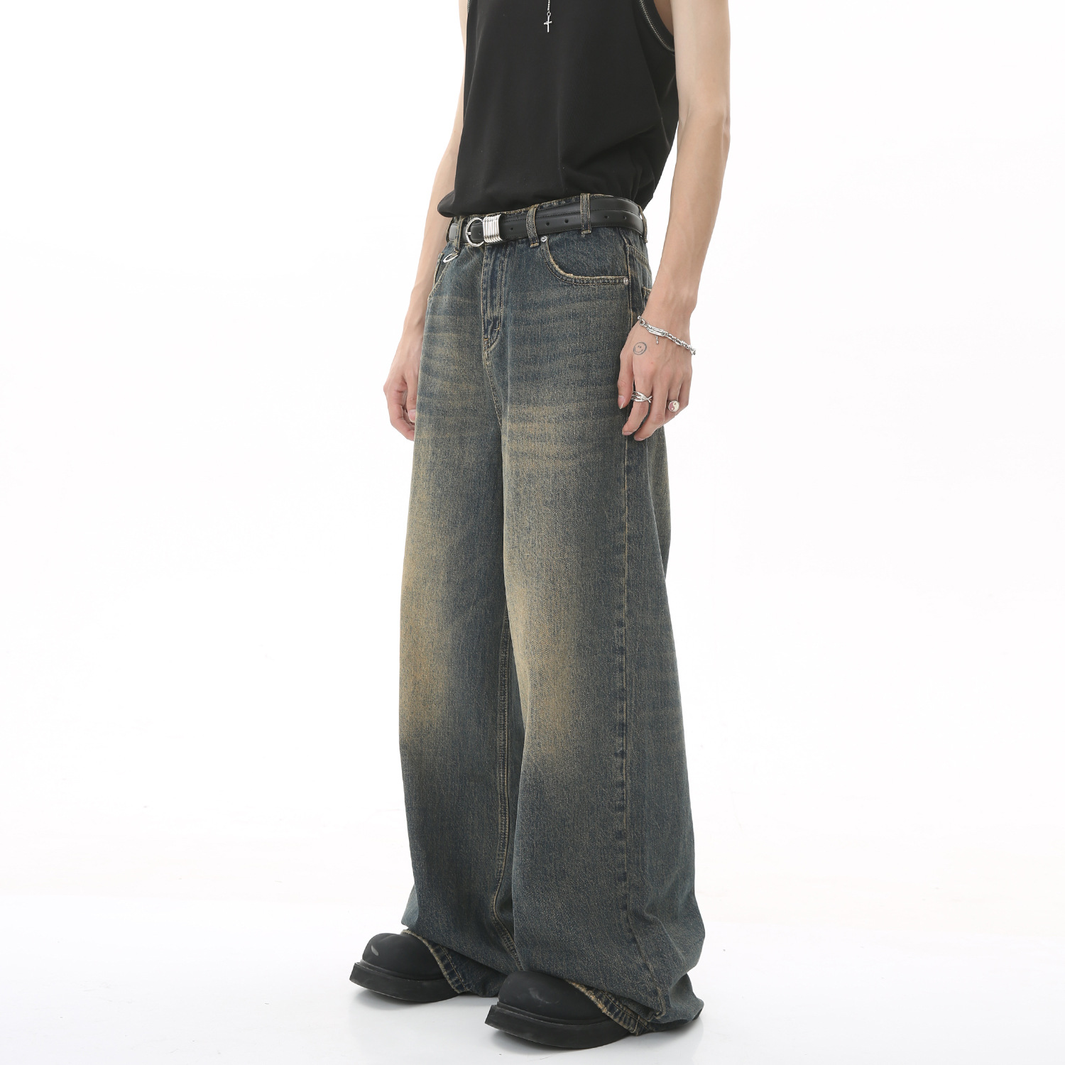 Featured Straight-Leg Loose Baggy Jeans for Men and Women, Floor-Length Pants