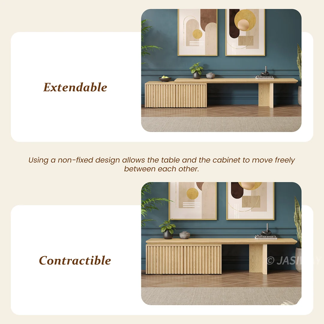 NÓVORA CASA Extensible mediados siglo Moderno Mueble para TV con acanalado puertas & Ajustable repisas| expandible madera multimedia consola para Sala
