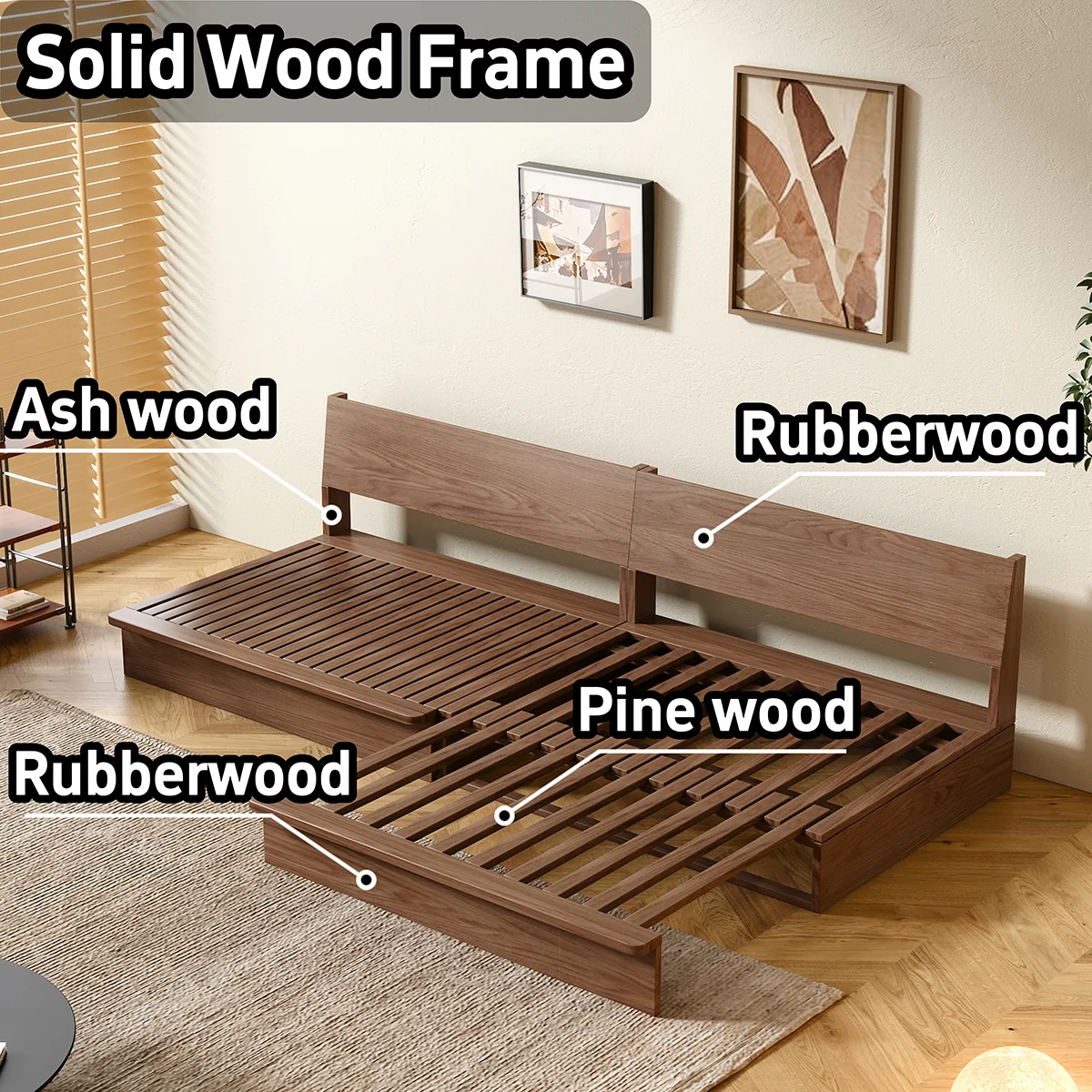 NÓVORA CASA 100% Madera maciza estructura modulable Sofá cama– flexible tamaño & DIY configuraciones