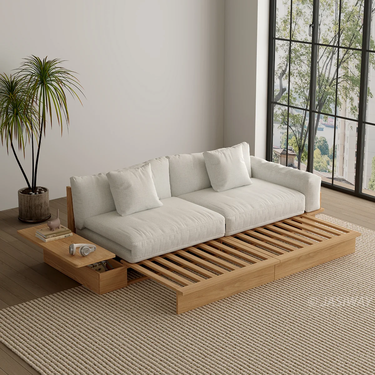 NÓVORA CASA extraíble extraíble Sofá cama con madera plataforma soporte| bajo perfil transformable sofá para Sala
