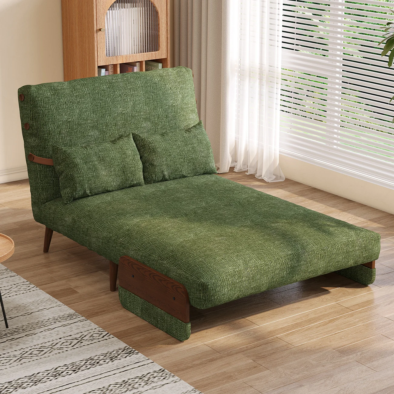 NÓVORA CASA mediados siglo Moderno Verde Sofá cama transformable para pequeño espacios| individual cama sofá con madera brazos