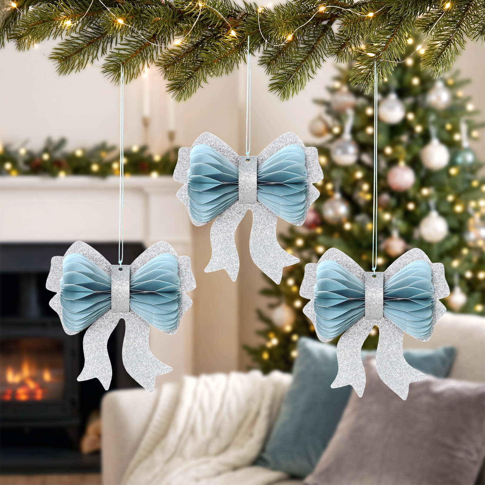 3D Paper Bow Honeycomb Christmas Hanging Ornament