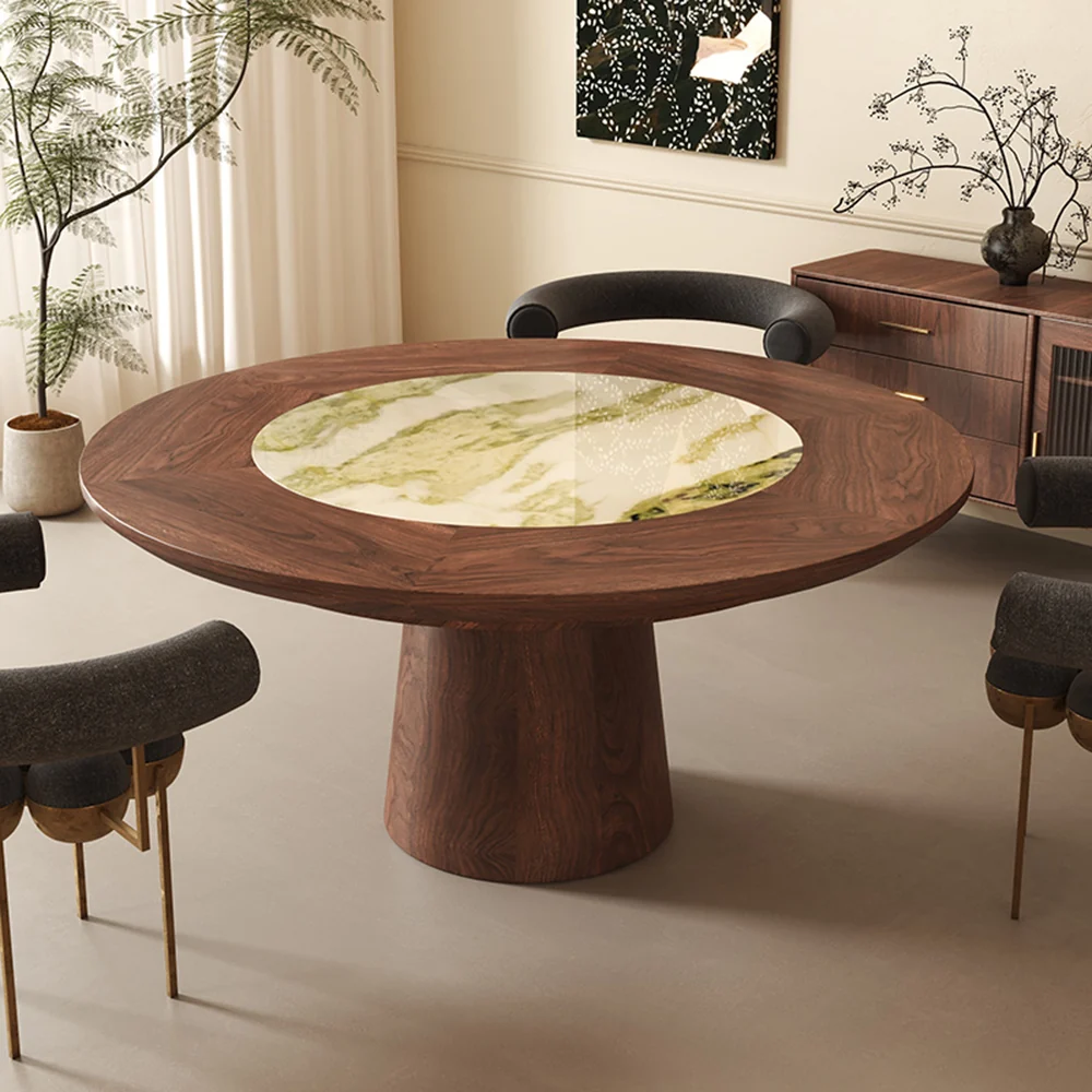 RINGCHEN Redondo Negro Nogal Mesa de comedor con integrado en irlandés Verde De lujo piedra descanso Susan
