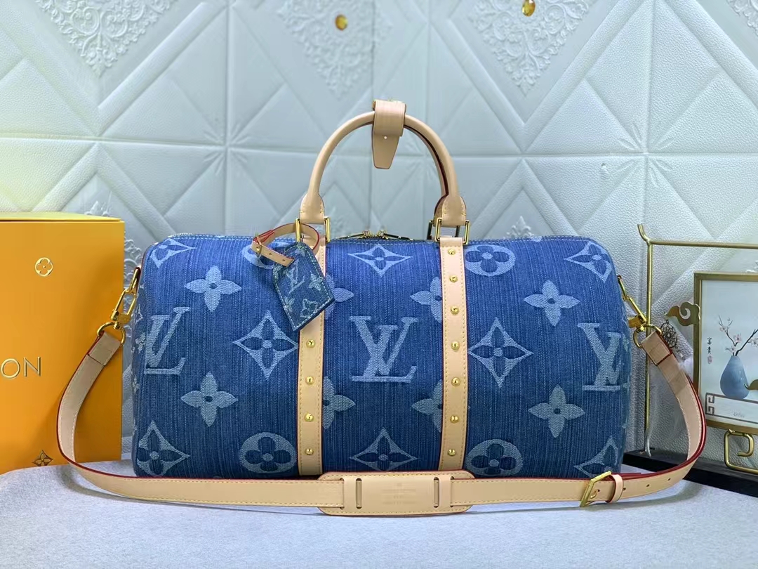 Louis Vuitton KEEPALL BANDOULIÈRE 45 Keepall Bandoulière  Monogram Denim Travel Bags Size 45*27*20cm