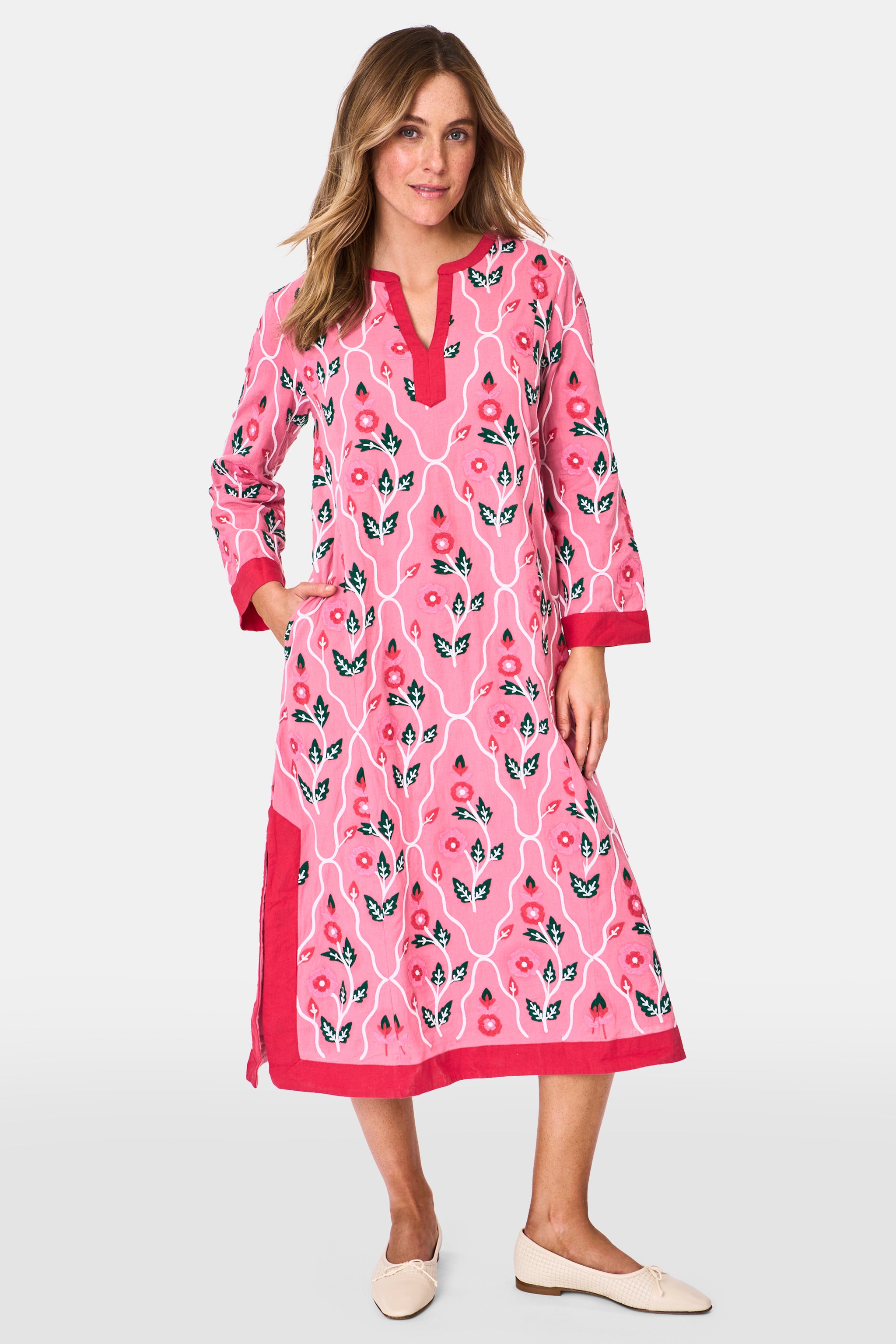 Trellis Floral Embroidery Johanna Caftan