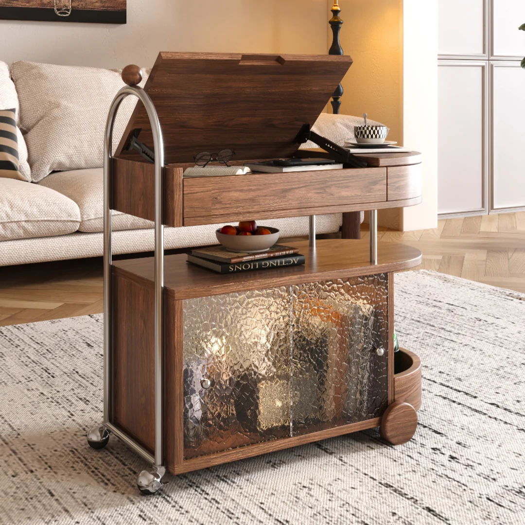 NÓVORA CASA con ruedas Mesa lateral con elevable superior & Gabinete de almacenamiento, móvil Mesa auxiliar sobre ruedas para sofá, cama & pequeño espacios