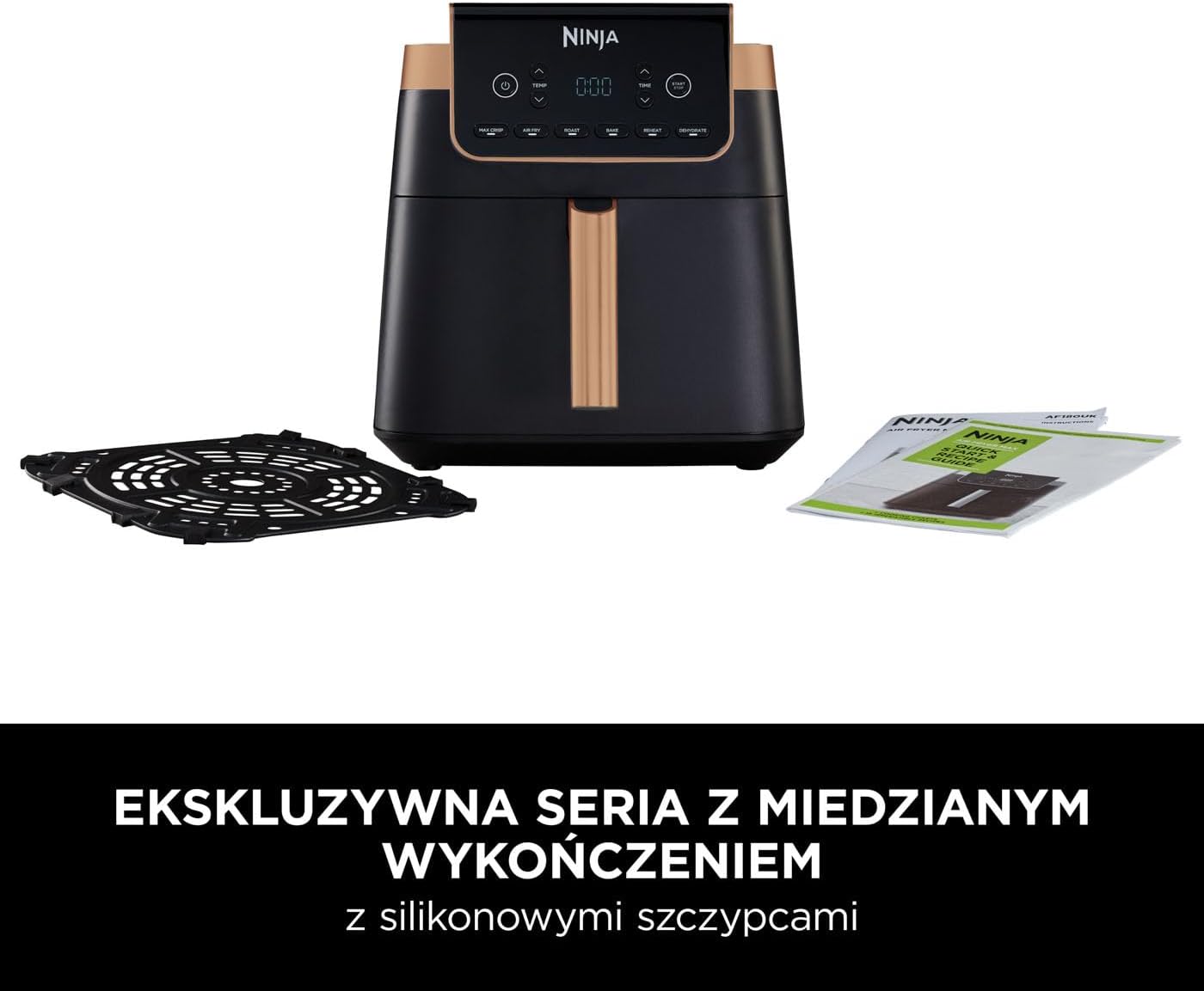 Ninja Foodi MAX Dual Zone Frytkownica beztłuszczowa z 2 szufladami, 9,5 l, kosz nieprzywierający nadaje sie do zmywarki, na 8 porcji, miedziano/czarna, 6 w 1, amazon exclusive, AF400EUCP