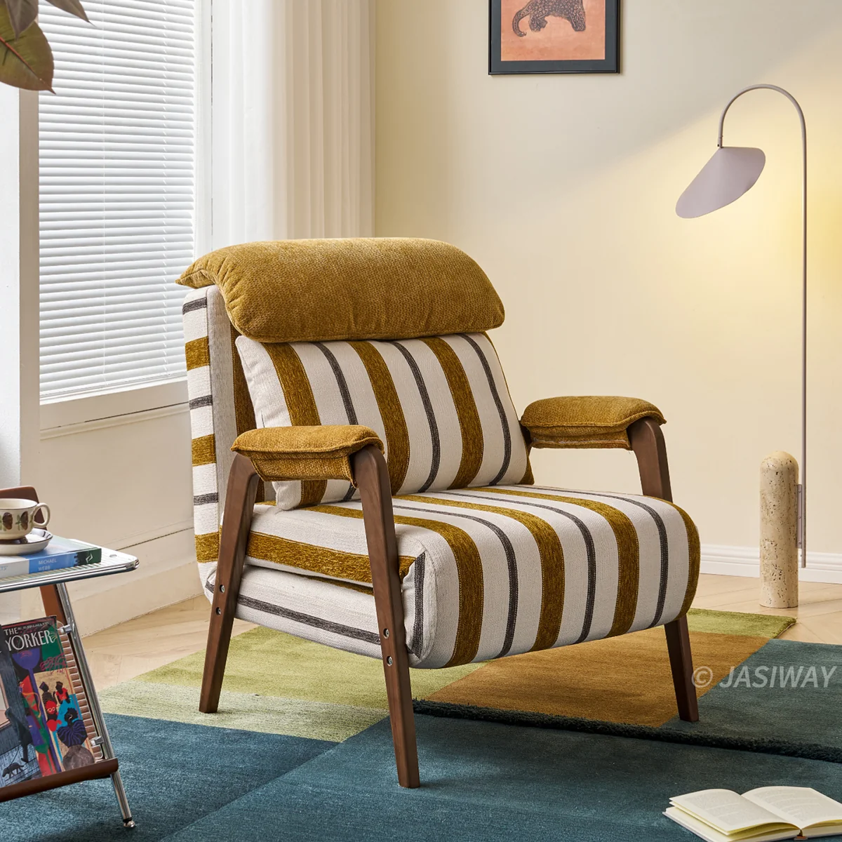 Sillón cama a rayas 3 en 1 con reposacabezas desmontable | Confort total