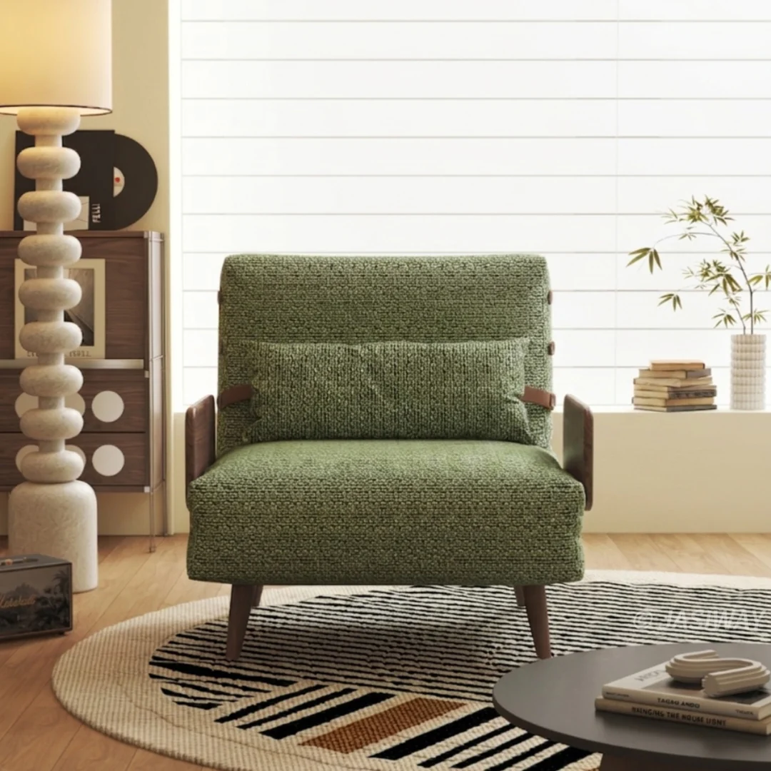 NÓVORA CASA transformable Sillón descanso cama con doble Tone Bouclé tweed tapizado & Ajustable respaldo