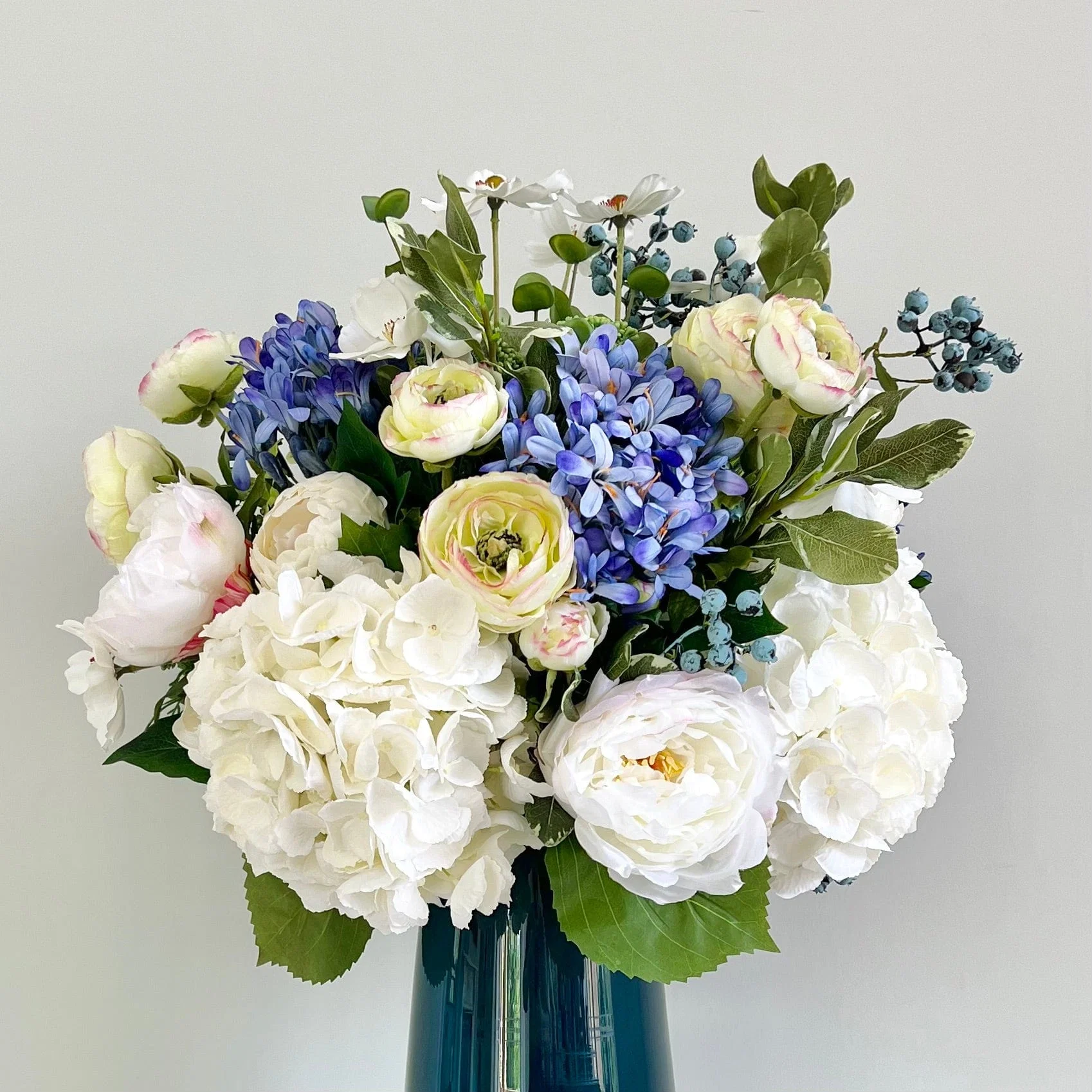 Blue & White Deluxe Artificial Flower Bouquet
