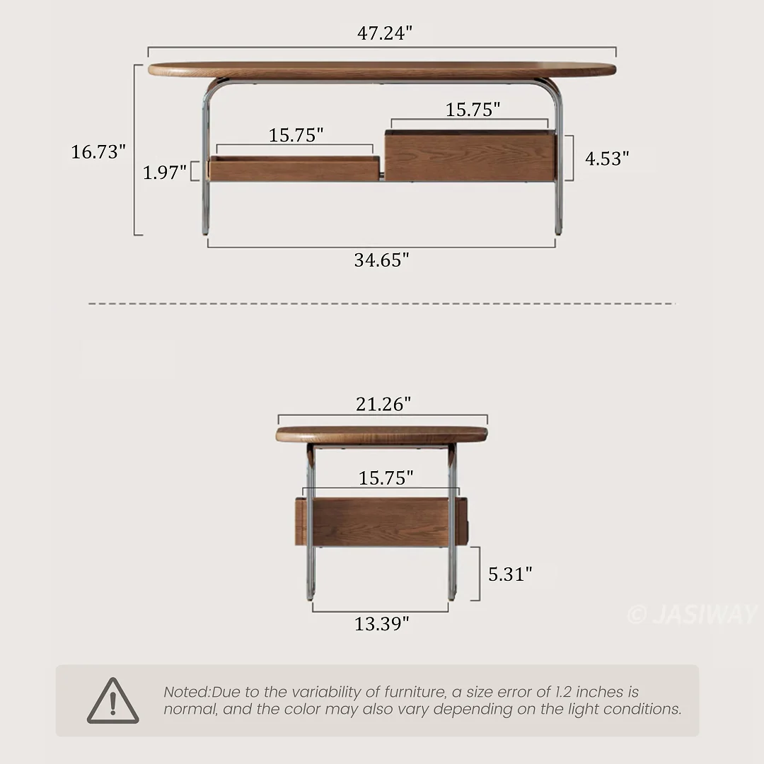 NÓVORA CASA Ovalado Mesa de centro con Almacenamiento, cajón & repisa| Minimalista madera diseño para pequeño sala habitaciones