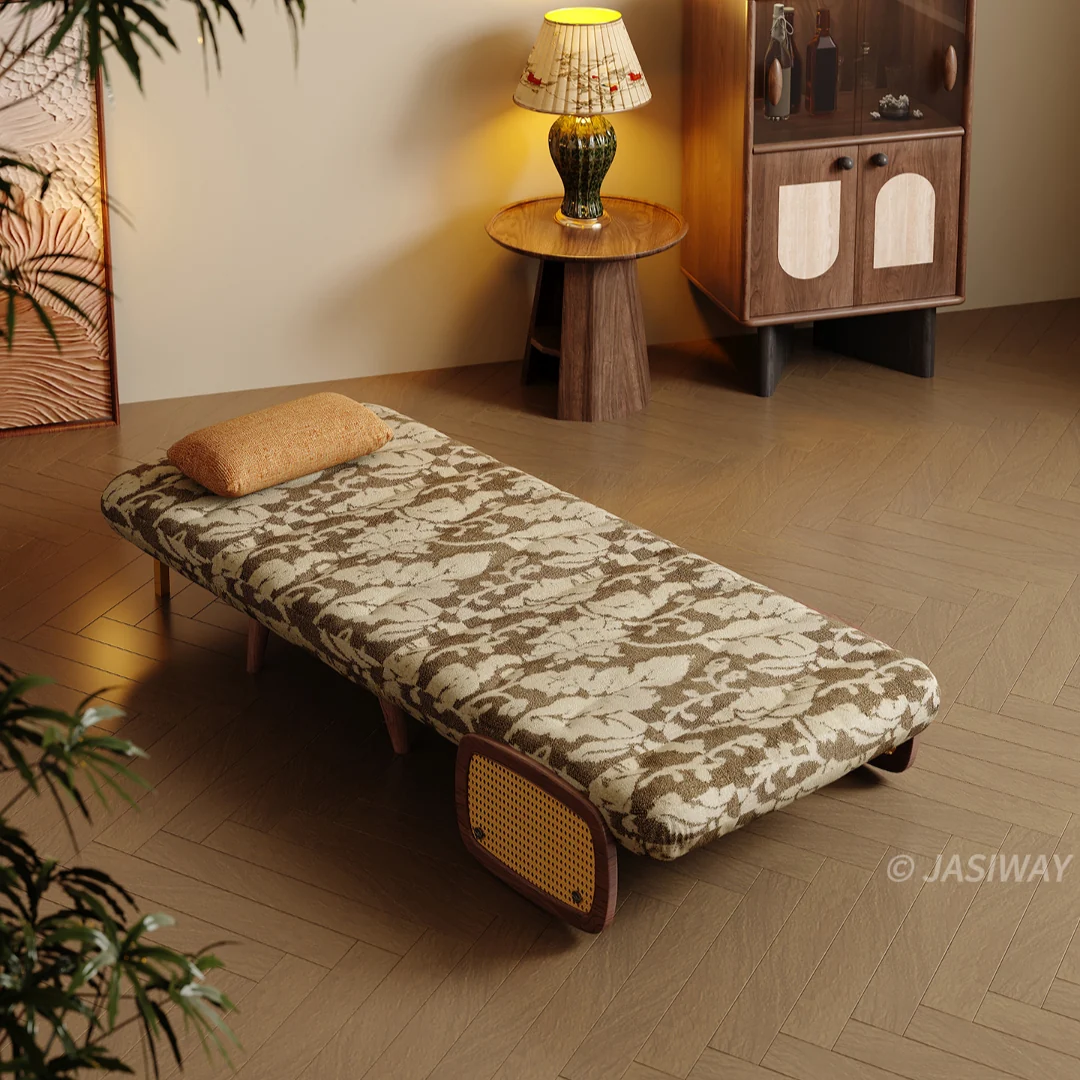 NÓVORA CASA mediados siglo ratán brazo cama sillón| transformable sillón cama con Madera maciza & ratán tejido reposabrazos, 3-en-1 descanso diván para pequeño espacios