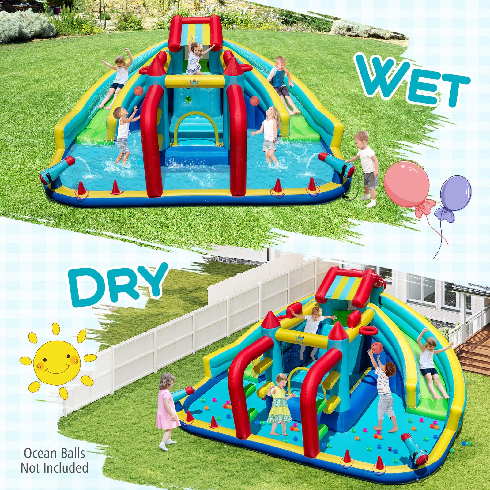 BOUNTECH Inflatable Water Slide with Bounce House Double Water Slide Park