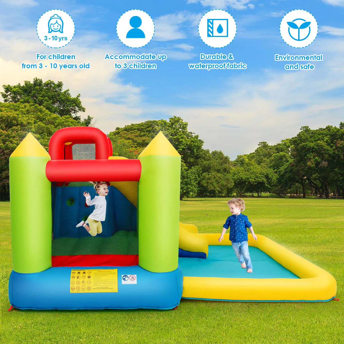 Costzon Inflatable Water Slide, 12 x9FT Kids Water Bounce House for Outdoor, Blow up Waterslides Inflatables for Kids