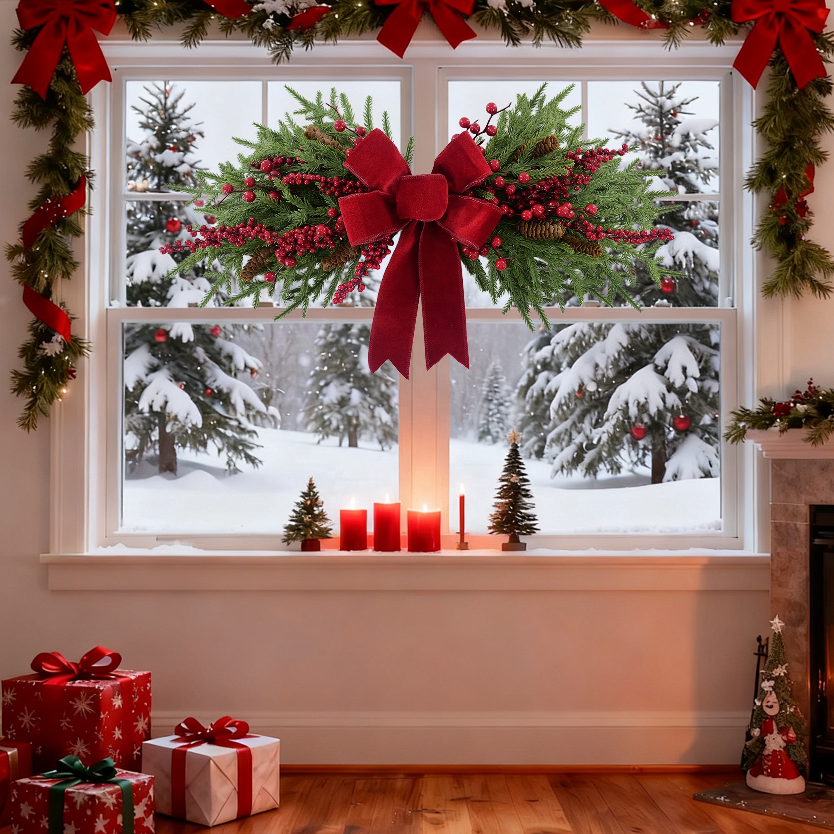 Christmas Swag with Red Berries & Pinecones – 26 Inch