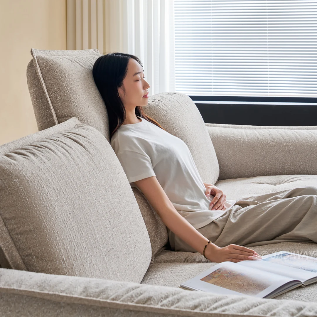 JASIWAY tela sofá con Ajustable reposacabezas| profundo asiento cómodo sofá para Sala, Minimalista Japandi estilo 3-plazas sofá