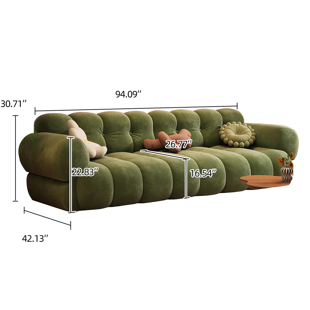 NÓVORA CASA modulable burbuja sofá en Chenilla & terciopelo| mediados siglo Moderno nube sofá- retro malvavisco sofá en musgo Verde, bosque, ámbar & almendra Crema