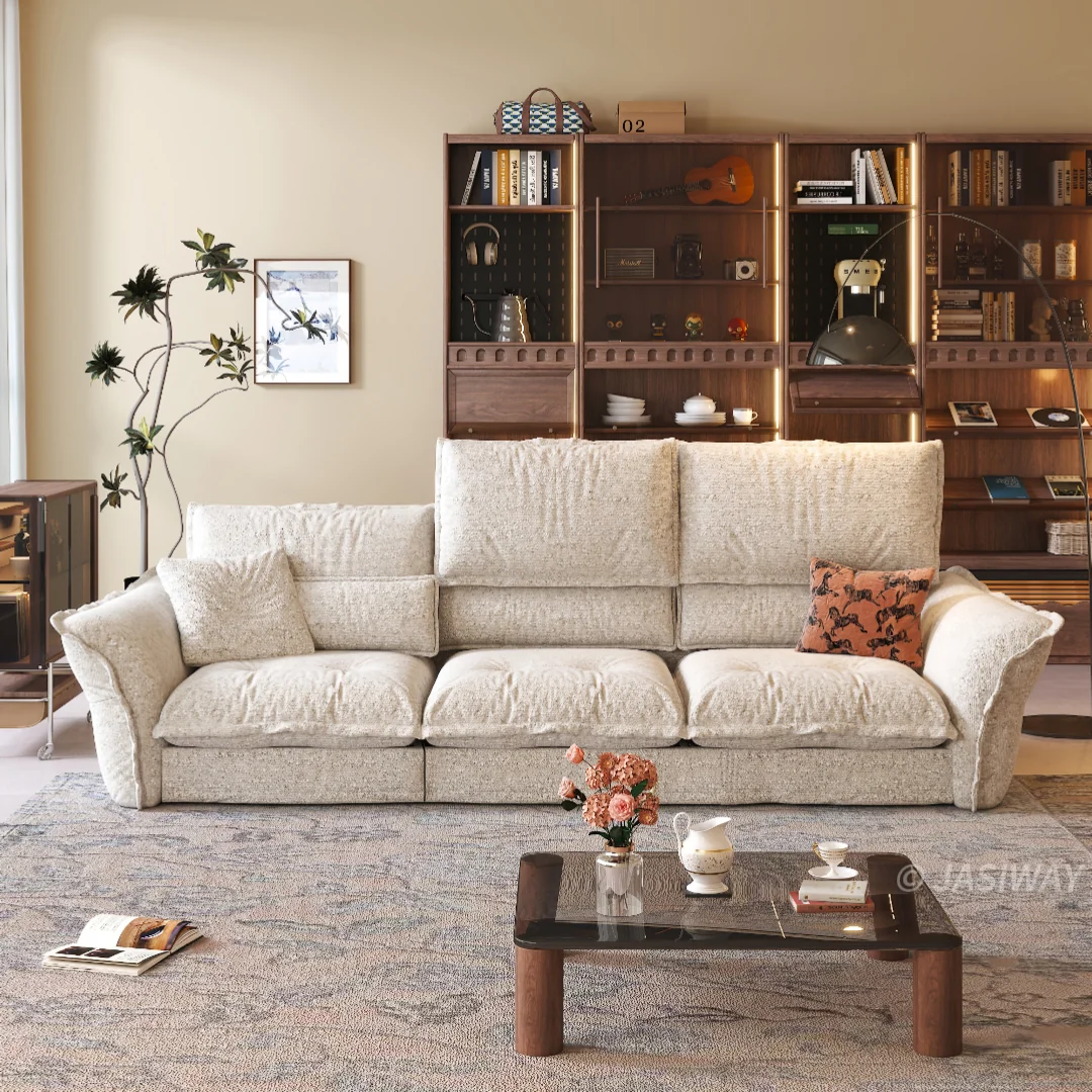 JASIWAY tela sofá con Ajustable reposacabezas| profundo asiento cómodo sofá para Sala, Minimalista Japandi estilo 3-plazas sofá