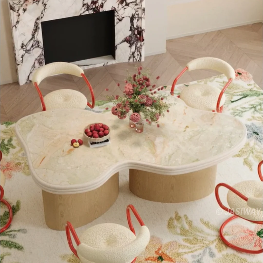 RINGCHEN escultórico nube con forma mármol Mesa de comedor| De lujo asimétrico Moderno Mesa de comedor con Madera maciza pedestal soporte para de diseñador comedor habitaciones