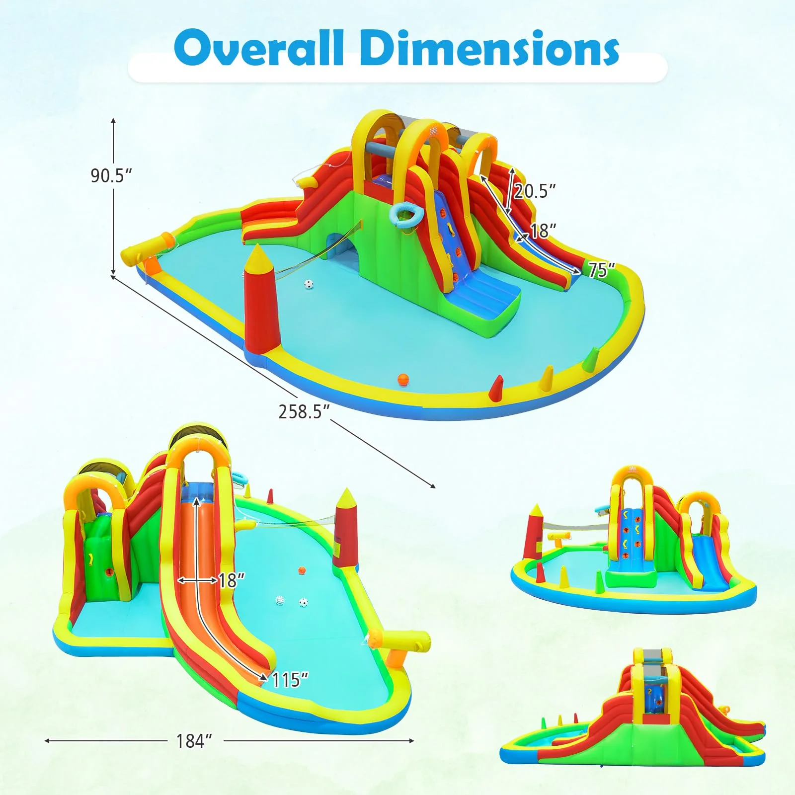 BOUNTECH Inflatable Water Slide Park | 12 in 1 Kids Mega Water Bounce House with Large Deep Pool
